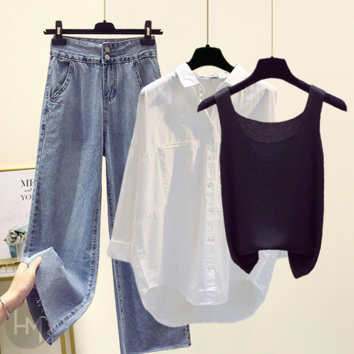 ブラック/ベスト+ホワイト/シャツ+ブルー/パンツ