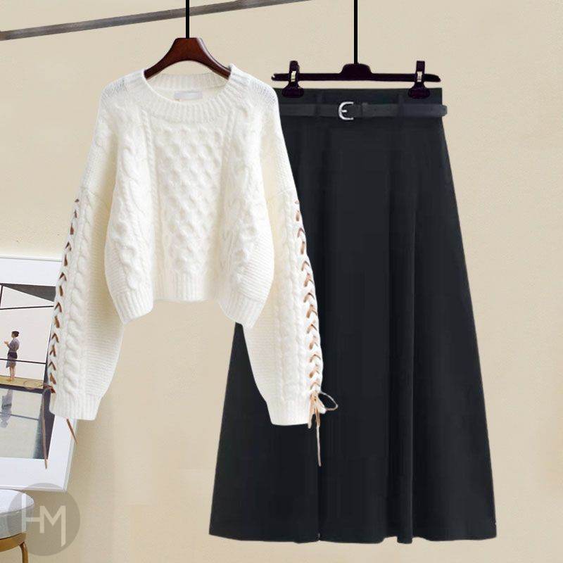 ホワイトセーター+ブラックスカート/セット