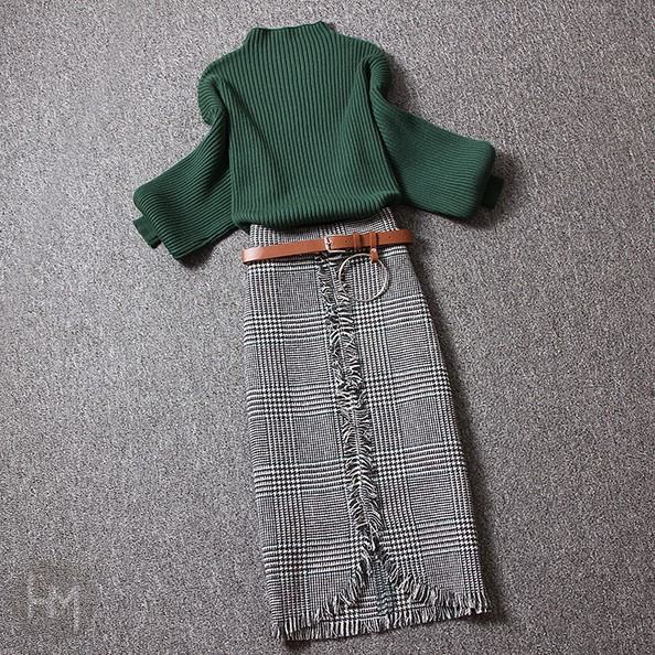 グリーン/セーター+スカート/2点セット